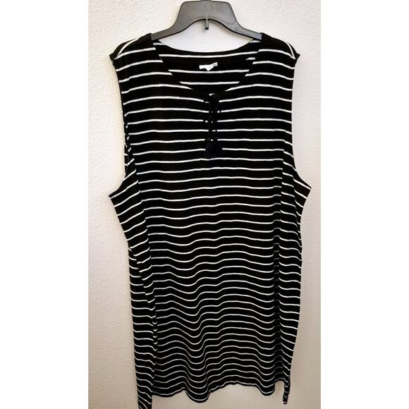 J. Jill Cotton Blend Striped Sleeveless Lace Up Neckline Shift Dress Size 4X EU - Picture 1 of 7